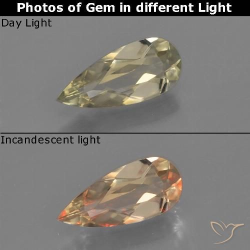 0.69ct Natural Amarillo claro Diásporo con Cambio de Color, En forma de pera, VVS-VS