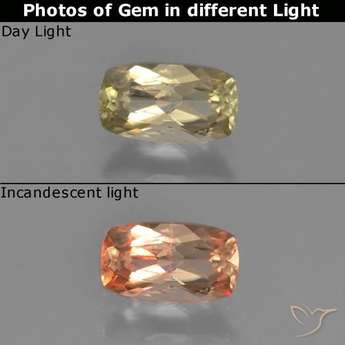 0.77ct Natural Amarillo muy claro Diásporo con Cambio de Color, Forma Cojín, VS