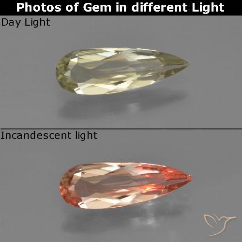 0.99ct Natural Amarillo muy claro Diásporo con Cambio de Color, En forma de pera, VVS-VS
