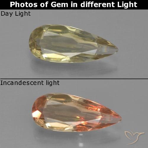 0.91ct Natural Amarillo muy claro Diásporo con Cambio de Color, En forma de pera, VVS-VS
