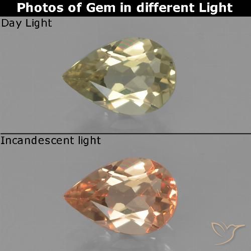 0.75ct Natural Amarillo pálido Diásporo con Cambio de Color, En forma de pera, VS