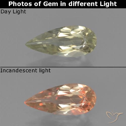 0.79ct Natural Amarillo claro Diásporo con Cambio de Color, En forma de pera, VS