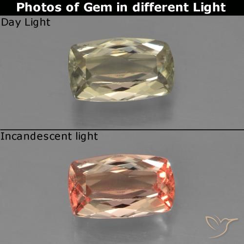 0.95ct Natural Amarillo amarronado Diásporo con Cambio de Color, Forma Cojín, VVS-VS