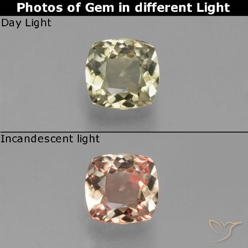 Diasporo con cambio de color amarillo natural de 0,66 ct, corte cojín, VVS-VS