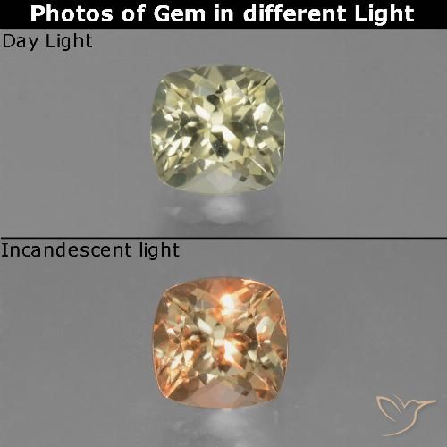 0.87ct Natural Amarillo claro Diásporo con Cambio de Color, Forma Cojín, VVS-VS