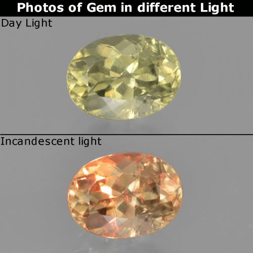 Diasporo con cambio de color amarillo natural de 1,18 ct, corte óvalo, VS-SI