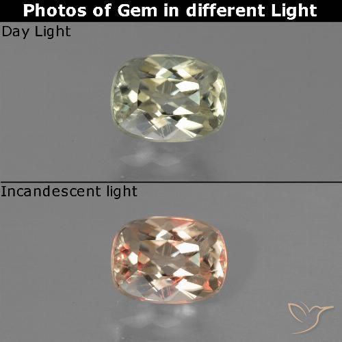 0.77ct Natural Amarillo pálido Diásporo con Cambio de Color, Forma Cojín, VVS