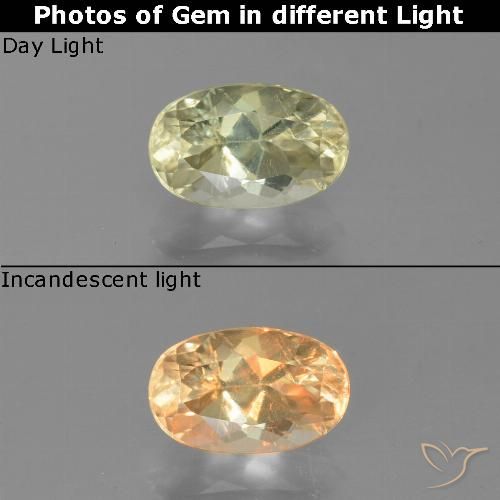 Diasporo con cambio de color amarillo natural de 1,35 ct, corte óvalo, VS-SI