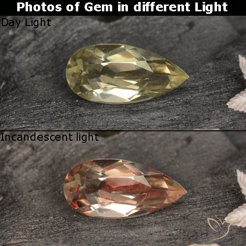 0.80ct Natural Amarillo muy claro Diásporo con Cambio de Color, En forma de pera, VVS-VS