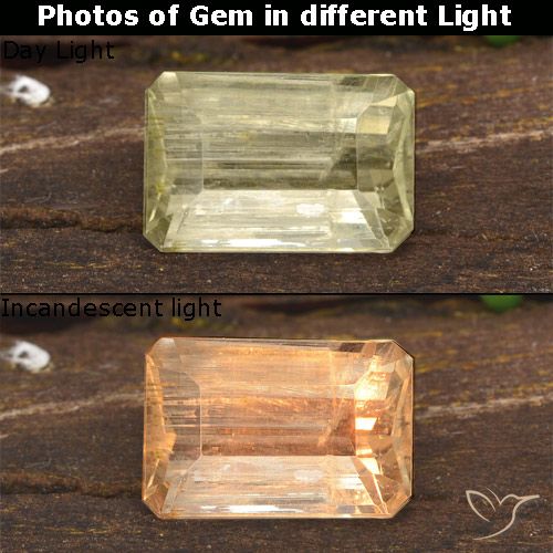 1.59ct Natural Amarillo muy claro Diásporo con Cambio de Color, corte esmeralda, VS-SI