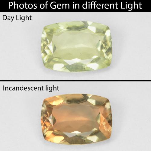 Diasporo con cambio de color amarillo natural de 0,96 ct, corte cojín, VVS-VS