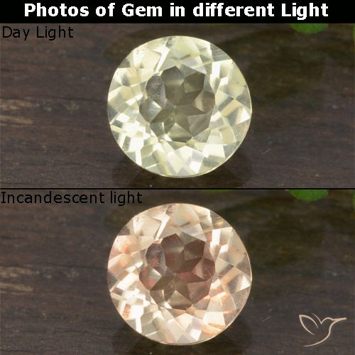 0.60ct Natural Amarillo claro Diásporo con Cambio de Color, Redondo, VVS-VS