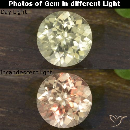 0.68ct Natural Amarillo claro Diásporo con Cambio de Color, Redondo, VS