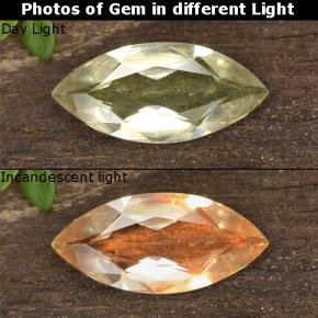 Diasporo con cambio de color amarillo natural de 0,76 ct, marquesa, VVS-VS