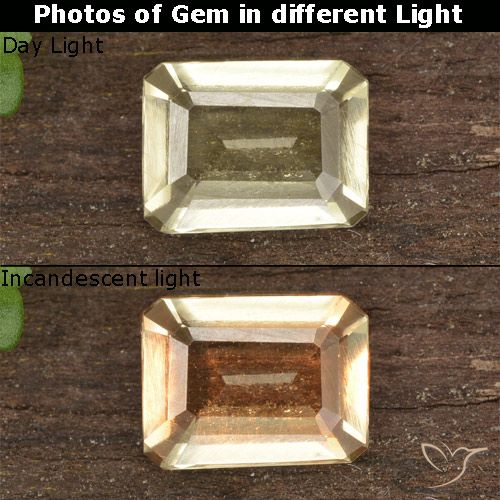 0.85ct Natural Amarillo claro Diásporo con Cambio de Color, corte esmeralda, VVS-VS