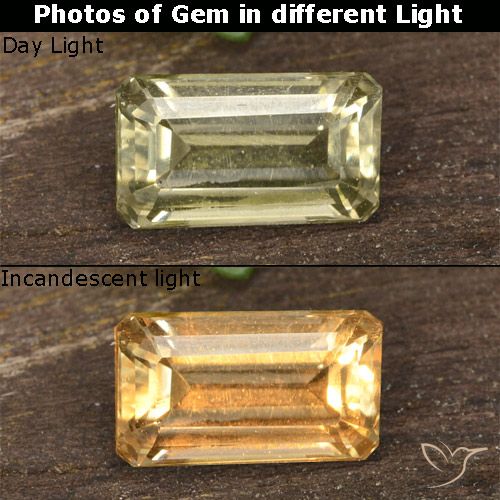 0.87ct Natural Amarillo claro Diásporo con Cambio de Color, corte esmeralda, VVS-VS