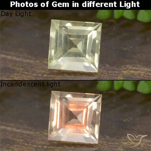 0.59ct Natural Amarillo pálido Diásporo con Cambio de Color, Cuadrado, VVS-VS