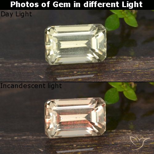 0.81ct Natural Amarillo muy claro Diásporo con Cambio de Color, corte esmeralda, VVS-VS