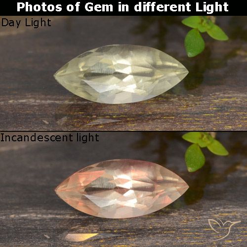 0.85ct Natural Amarillo muy pálido Diásporo con Cambio de Color, Marquesa, VVS-VS