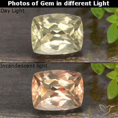 0.92ct Natural Amarillo muy claro Diásporo con Cambio de Color, Forma Cojín, VVS-VS