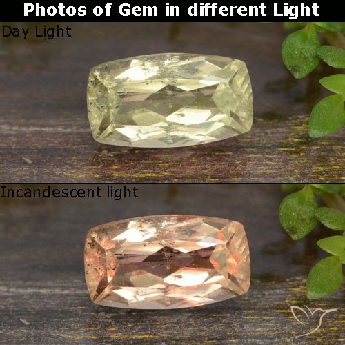 0.96ct Natural Amarillo muy pálido Diásporo con Cambio de Color, Forma Cojín, VVS-VS