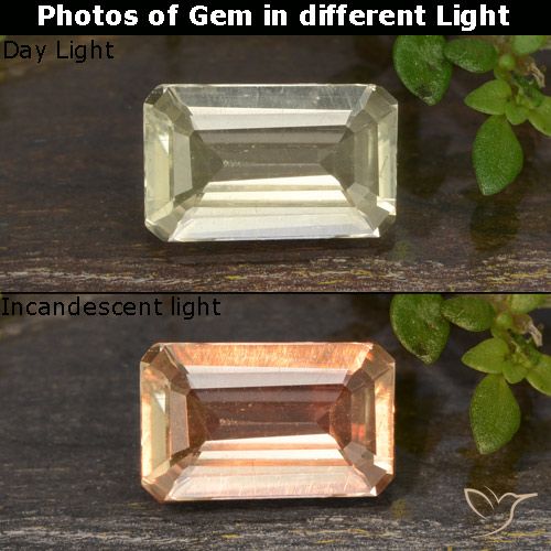 0.82ct Natural Amarillo pálido Diásporo con Cambio de Color, corte esmeralda, VS