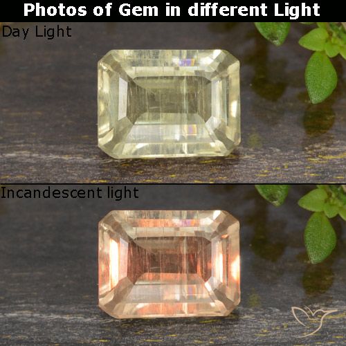 0.85ct Natural Amarillo muy claro Diásporo con Cambio de Color, corte esmeralda, VS