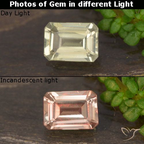 0.67ct Natural Amarillo claro Diásporo con Cambio de Color, corte esmeralda, VVS-VS