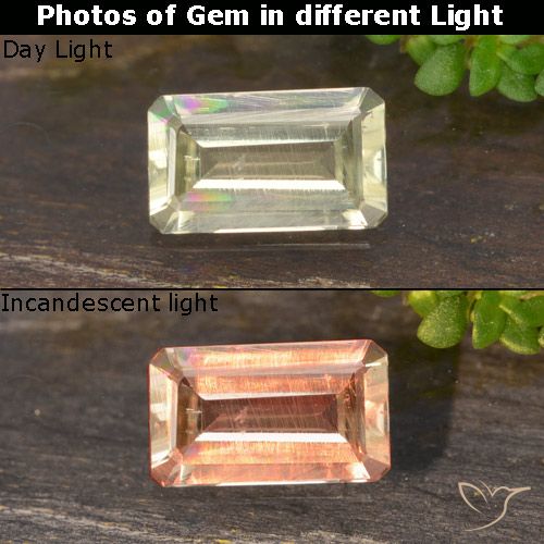0.61ct Natural Amarillo muy pálido Diásporo con Cambio de Color, corte esmeralda, VS