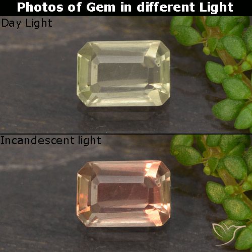 0.53ct Natural Beige amarillo Diásporo con Cambio de Color, corte esmeralda, VVS-VS