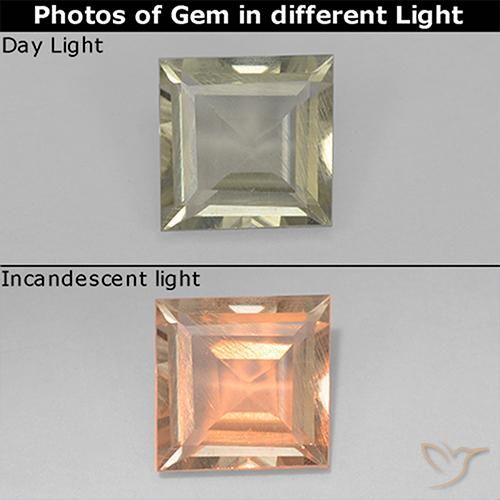0.78ct Natural Amarillo pálido Diásporo con Cambio de Color, Cuadrado, VS