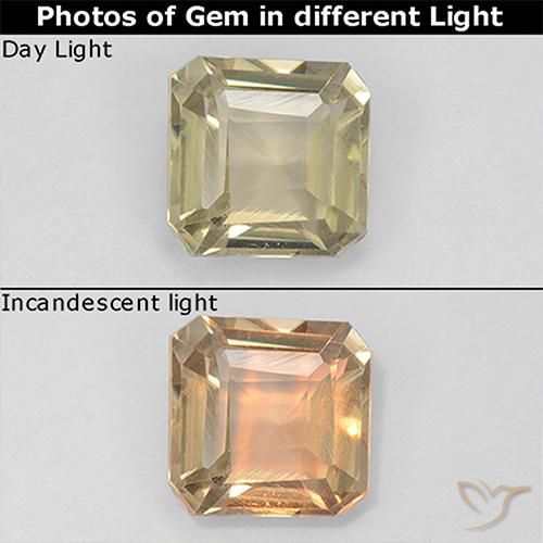 0.99ct Natural Amarillo claro Diásporo con Cambio de Color, corte esmeralda, VS