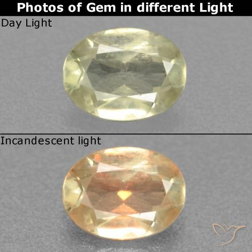 0.47ct Natural Amarillo pálido Diásporo con Cambio de Color, Ovalada, VS