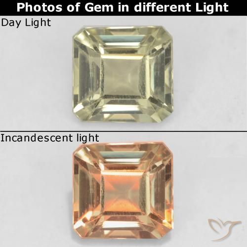 Diasporo con cambio de color amarillo natural de 0,80 ct, corte esmeralda, VS