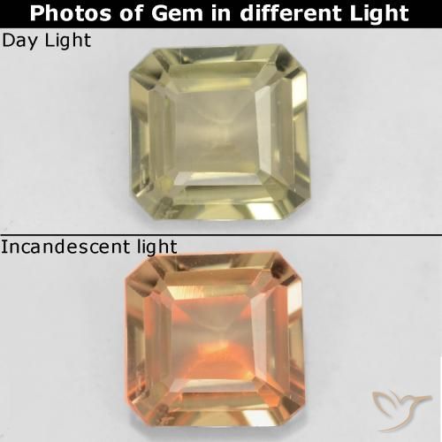 0.69ct Natural Amarillo suave Diásporo con Cambio de Color, corte esmeralda, VS