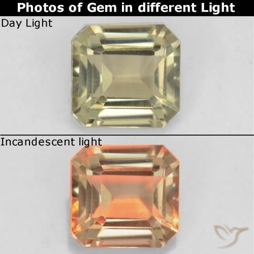 0.89ct Natural Amarillo pálido Diásporo con Cambio de Color, corte esmeralda, VS