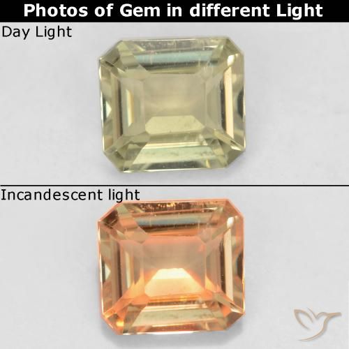0.74ct Natural Amarillo claro Diásporo con Cambio de Color, corte esmeralda, VS