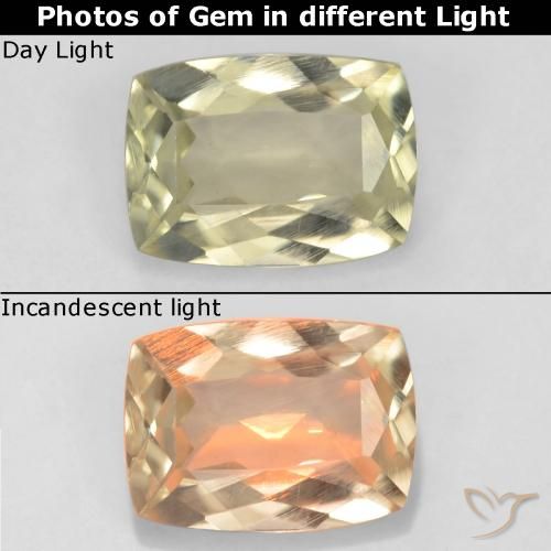 0.86ct Natural Amarillo pálido Diásporo con Cambio de Color, Forma Cojín, VS