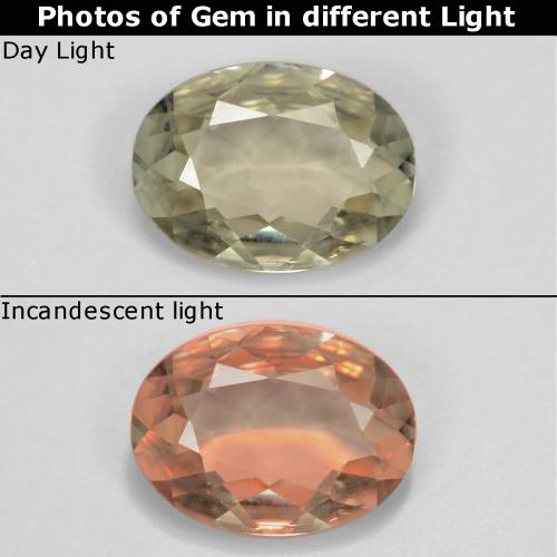 Diasporo con cambio de color amarillo natural de 0,64 ct, corte óvalo, VVS-VS