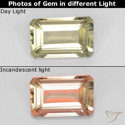 0.72ct Natural Amarillo muy pálido Diásporo con Cambio de Color, corte esmeralda, VS