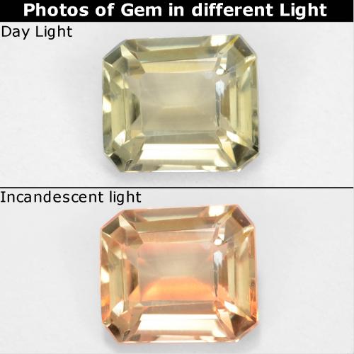 Diasporo con cambio de color amarillo natural de 0,62 ct, corte esmeralda, VS