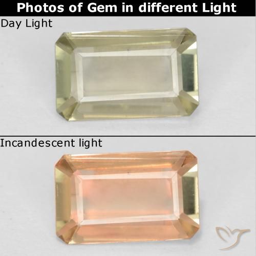 0.58ct Natural Amarillo muy claro Diásporo con Cambio de Color, corte esmeralda, VVS-VS