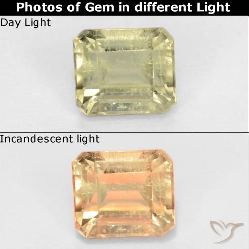 0.78ct Natural Amarillo pálido Diásporo con Cambio de Color, corte esmeralda, VS-SI