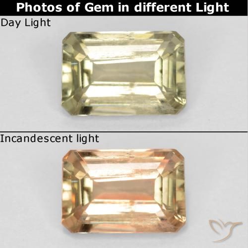 0.73ct Natural Amarillo claro Diásporo con Cambio de Color, corte esmeralda, VS-SI