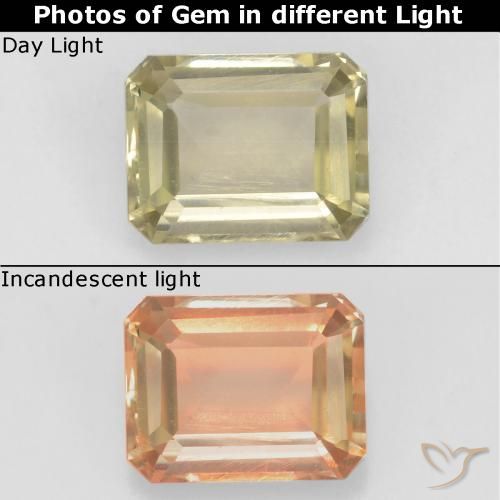 0.82ct Natural Beige amarillo Diásporo con Cambio de Color, corte esmeralda, VS