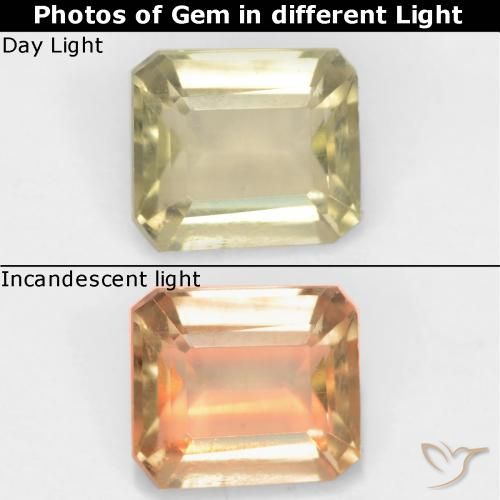 0.94ct Natural Beige amarillo Diásporo con Cambio de Color, corte esmeralda, VS