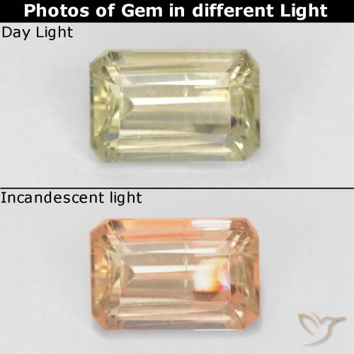 0.78ct Natural Amarillo muy pálido Diásporo con Cambio de Color, corte esmeralda, VS