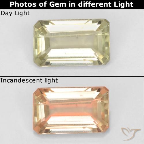 0.83ct Natural Amarillo muy pálido Diásporo con Cambio de Color, corte esmeralda, VS