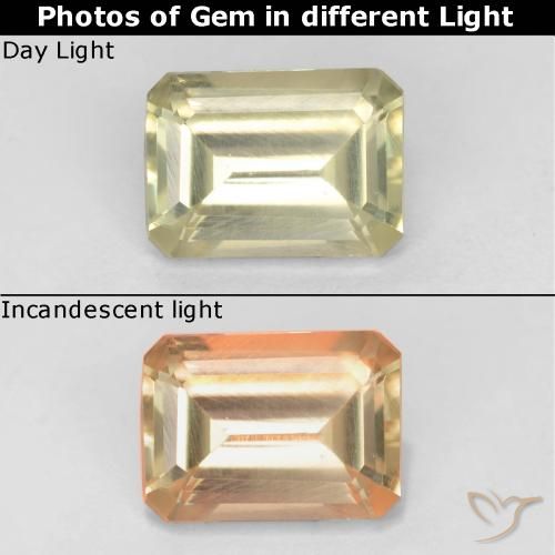 0.73ct Natural Beige amarillo Diásporo con Cambio de Color, corte esmeralda, VS