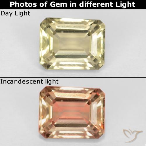 0.83ct Natural Amarillo muy claro Diásporo con Cambio de Color, corte esmeralda, VS